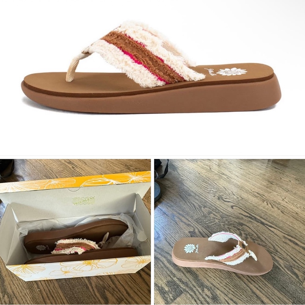 Yellow Box Women's Sandals with Pink and Brown Straps